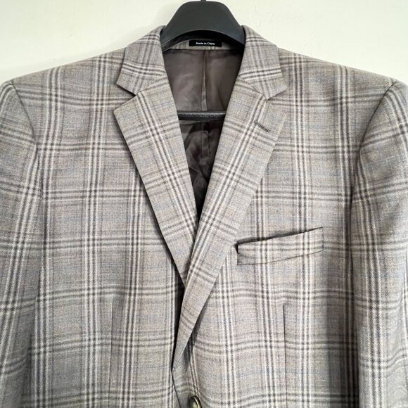 Joseph & Feiss Gold Mens Plaid Blazer Classic Fit 44R Wool Blend Gray Career - Picture 1 of 16